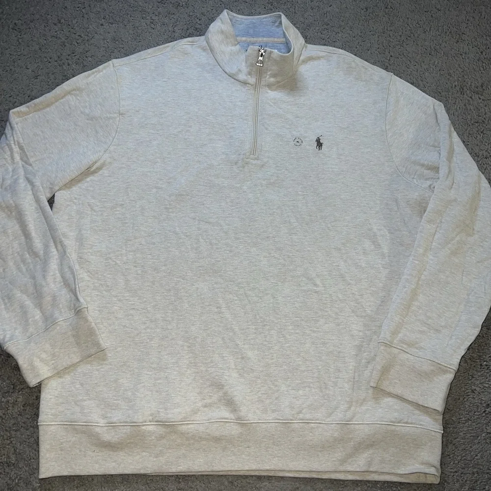 Polo Ralph Lauren Quarter Zip Pullover Men XL Oatmeal Beige Heathered NWOT